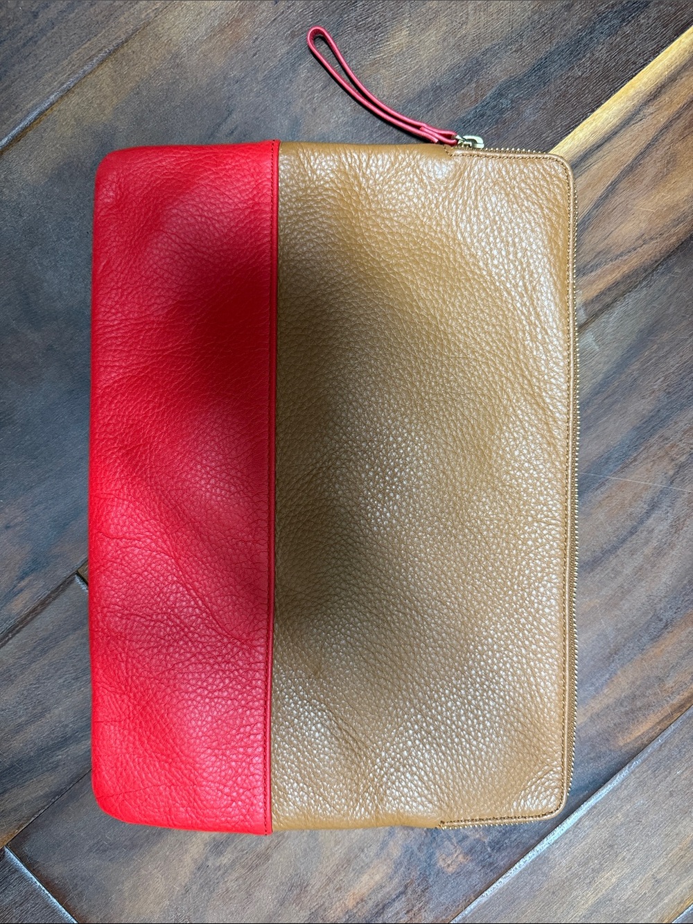 Leather Two-Tone Pink and Tan Clutch Purse